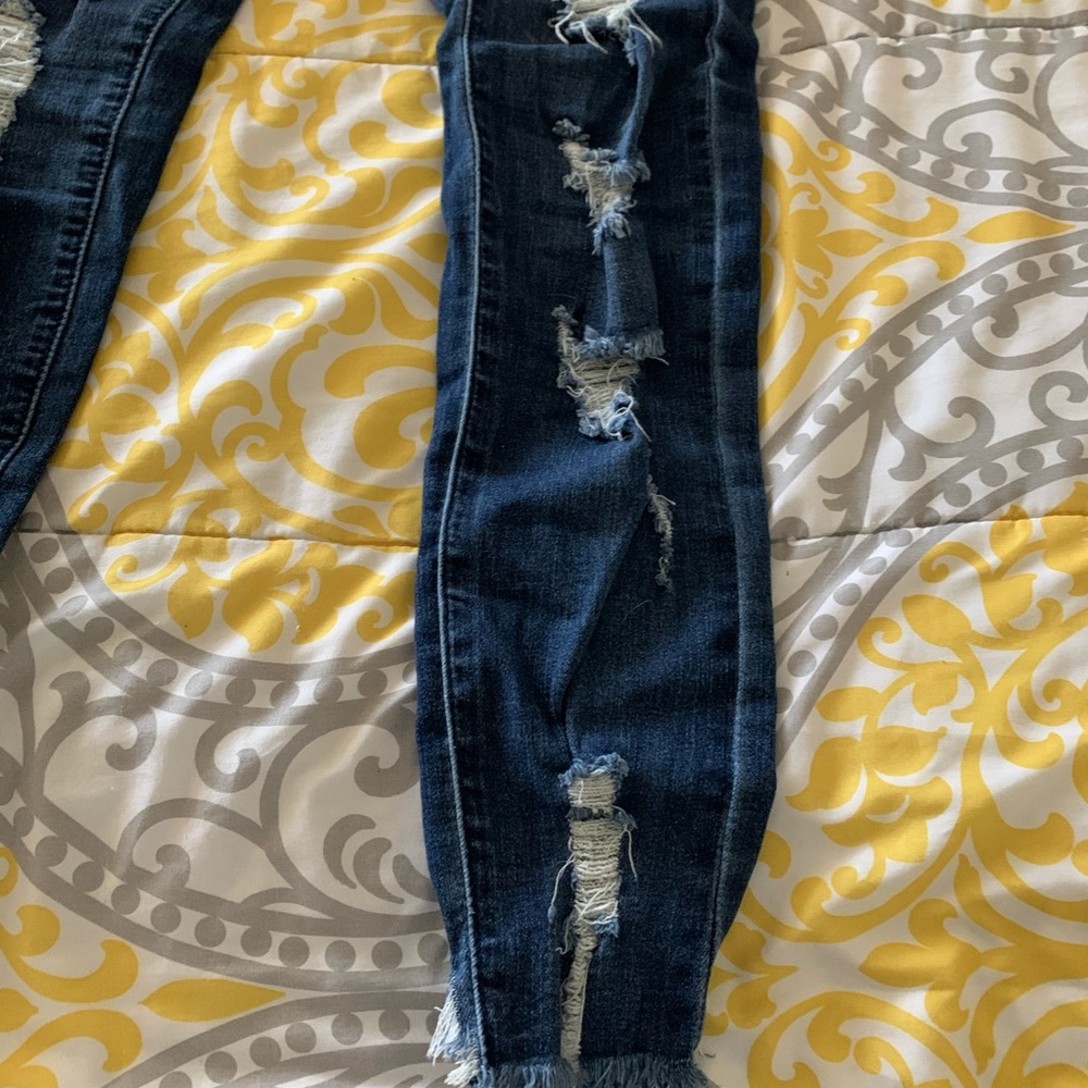 Denim Distressed Drawstring Crop Jeans, Sz 2 - Picture 3 of 8